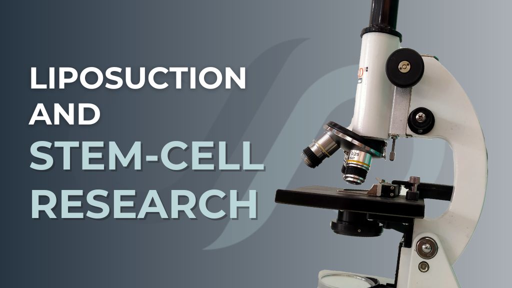 Microscope with text "Liposuction and stem cell research"