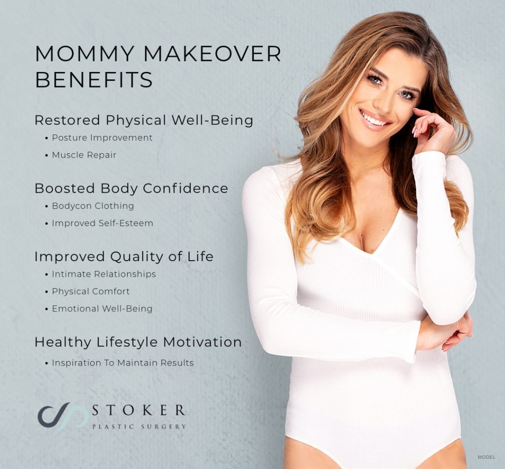 Inforgraphic listing the benefits of mommy makeover surgery.