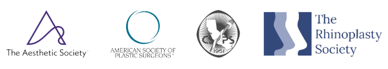 The Aesthetic Society logo, American Society of Plastic Surgeons logo, California Society of Plastic Surgeons logo, and The Rhinoplasty Society logo