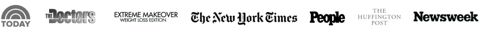 logos for The Today Show, The Doctors, Extreme Makeover Weight Loss Edition, The New York Times, People Mag, The Huffington Post, and Newsweek