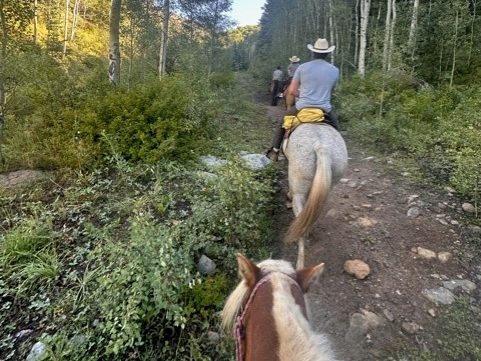 Quinn Luster, aesthetic specialist horseback riding with friends. 